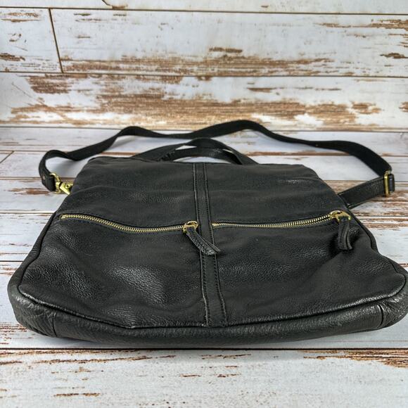 Vintage Fossil Folder Over Black Leather Purse Brass Shoulder Bag - Picture 3 of 7